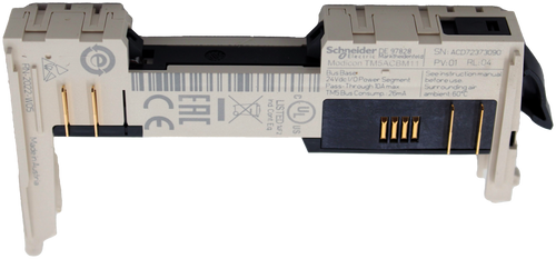 Schneider DE 97828 
 Electric Marktheidenfeld 
 SN: ACD72373090 
 / RN-2022-W05 
 Modicon TM5ACBM11 
 PV:01 RL:04 
 Bus Base 
 24Vdc 1/0Power Segment 
 See instruction manual 
 Pass- Through 10A max 
 before use. 
 TM5 Bus Consump. : 26mÂ 
 Surrounding air 
 ambient: 60℃ 
 Ind Cont. Eq. 
 LISTED 14F 2 
 Ad 
 LJUS 
 Made in Austria