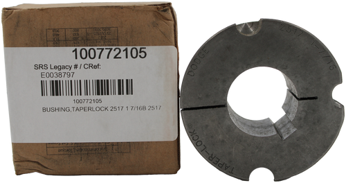 TAPER-LO 
 -commended Torque 
 IV c Cnt Crown 
 BUSHING, TAPERLOCK 2517 1 7/16B 2517 
 100772105 
 DODGE 
 E0038797 
 SRS Legacy # / CRef: 
 1610, 1613 
 71175 
 100772105 
 19,9 
 201 2 
 280 
 31,8 
 1-7/16 
 2517,2525 
 430 
 48,8 
 3020, 3030 
 800 
 90,8 
 2517