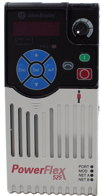Allen-Bradley 
 QUALITY 
 ENET LINK 
 EtherNet/IP 
 FAULT 
 Esc 
 Sel 
 O 
 PowerFlex 
 PORT 
 MOD 
 525 
 NET A 
 NET BC