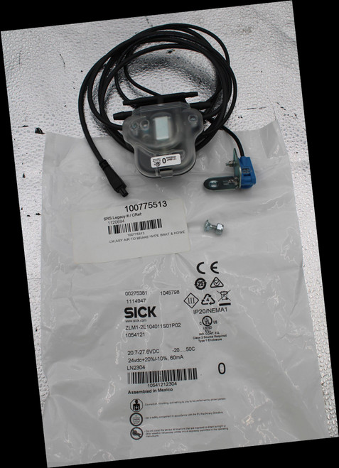 100775513 
 SRS Legacy # / CRef: 
 1120694 
 100775513 
 LM,ASY AIR TO BRAKE-W/PE BRKT & HDWE 
 CE 
 25 
 00275381 
 1045798 
 1114947 
 SICK 
 IP20/NEMA1 
 www.sick.com 
 ZLM1-2E104011S01P02 
 US 
 1054121 
 ISTED 
 87LL 
 IND. CONT. EQ. 
 Class 2 Source Required 
 Type 1 Enclosure 
 20.7-27.6VDC 
 -20 ..... 50C 
 24vdc+20%/-10%, 60mA 
 LN2304 
 0 
 10541212304 
 Assembled in Mexico 
 Connection, mounting, and setting is only to be performed by skilled person. 
 Not a safety component in accordance with the EU Machinery Directive. 
 Do not install the sensor at locations that are exposed to direct sunlight or 
 instructions . 
 other weather influences, unless this is expressly permitted in the opereting