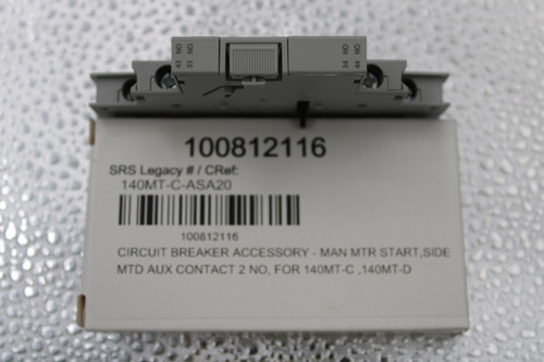43 NO 
 33 NO 
 34 NO 
 44 NO 
 100812116 
 SRS Legacy # / CRef: 
 140MT-C-ASA20 
 100812116 
 CIRCUIT BREAKER ACCESSORY - MAN MTR START, SIDE 
 MTD AUX CONTACT 2 NO, FOR 140MT-C , 140MT-D