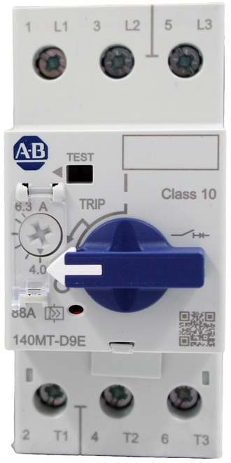 1 L1 3 L2 
 5 L3 
 AB 
 TEST 
 TRIP 
 Class 10 
 6.3 A 
 4.0 
 88A >> 
 140MT-D9E 
 2 
 T1 
 4 
 T2 
 6 
 T3
