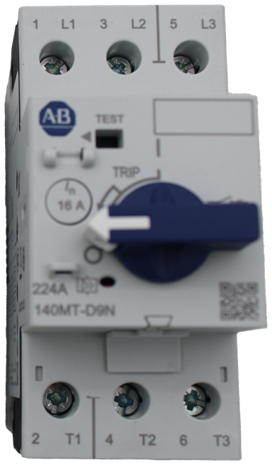1 L1 3 L2 
 5 
 L3 
 Attention : 
 100812142 
 AB 
 TEST 
 SRS Legacy # / CRef: 
 140MT-D9N-C16 
 TRIP 1 
 16 A 
 100812142 
 CIRCUIT BREAKER MOTOR - PROTECTOR W/O OL, D 
 FRAME, 16 AMPS, HIGH BREAK 
 224A . 
 140MT-D9N 
 2 T1 
 4 T2 6 T3