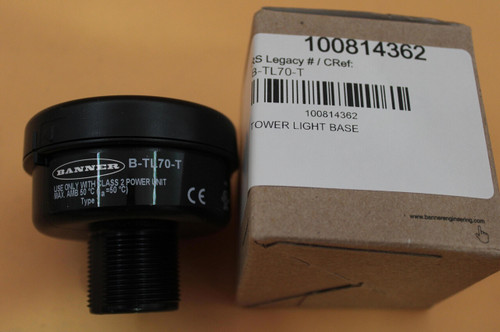 100814362 
 ¿S Legacy # / CRef: 
 B-TL70-T 
 100814362 
 TOWER LIGHT BASE 
 B-TU70-T 
 BANNER 
 USE ONLY WITH CLASS 2 POWER UNIT 
 CE 
 MAX. AMB 50 0℃ 
 Type 
 www.bannerengineering.com
