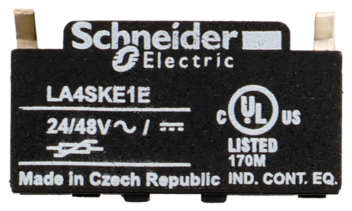 Schneider 
 Electric 
 LA4SKE1E 
 24/48V ~ / 
 CYL US 
 LISTED 
 170M 
 Made in Czech Republic IND. CONT. EQ.