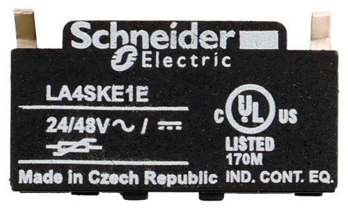 Schneider 
 Electric 
 LA4SKE1E 
 24/48V ~ / 
 CYL US 
 LISTED 
 170M 
 Made in Czech Republic IND. CONT. EQ.
