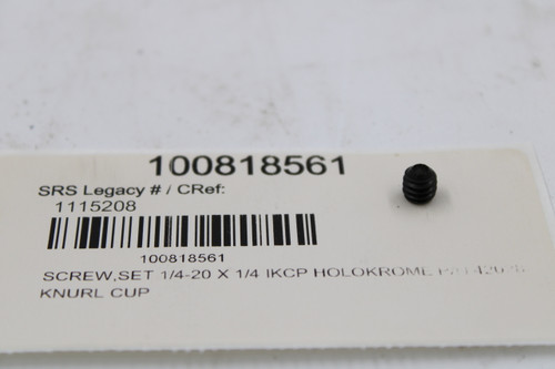 100818561 
 SRS Legacy # / CRef: 
 1115208 
 100818561 
 SCREW,SET 1/4-20 × 1/4 IKCP HOLOKROME PA: 42078 
 KNURL CUP