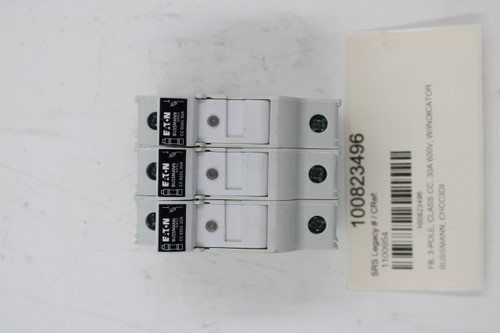 - 
 - 
 E.T.N 
 EAT.N 
 EAT.N 
 BUSSMANN 
 BUSSMANN 
 BUSSMANN 
 SERIES 
 SERIES 
 CC 600V 30A 
 CC 600V 30A 
 SERIES 
 CC 600V 30A 
 100823496 
 SRS Legacy # / CRef: 
 1100954 
 100823496 
 FB. 3-POLE, CLASS CC, 30A 600V, W/INDICATOR 
 BUSSMANN, CHCC3DI
