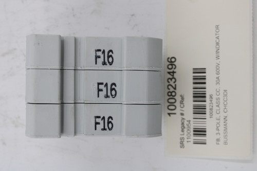 F16 
 F16 
 F16 
 100823496 
 SRS Legacy # / CRef: 
 1100954 
 100823496 
 FB. 3-POLE, CLASS CC, 30A 600V, W/INDICATOR 
 BUSSMANN, CHCC3DI