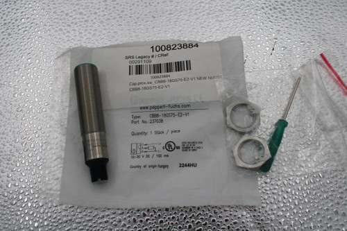 100823884 
 SRS Legacy # / CRef: 
 00291109 
 100823884 
 Cap.prox.sw CBB8-18GS75-E2-V1 NEW NUMBE 
 CBB8-18GS75-E2-V1 
 www.pepperl-fuchs.com 
 Type: 
 CBB8-18GS75-E2-V1 
 Part No .: 237038 
 Quantity: 1 Stück / piece 
 PEPPERL +FU 
 BE 8 
 $75 
 No. 23700 
 ULUS 
 USTED IND.CONT.EQ 81U2 
 FOR USE IN THE 
 SECONDARY OF A CLASS 
 SOURCE OF SUPPLY 
 10-30 V DC / 100 mA 
 Country of origin Hungary 
 2244HU