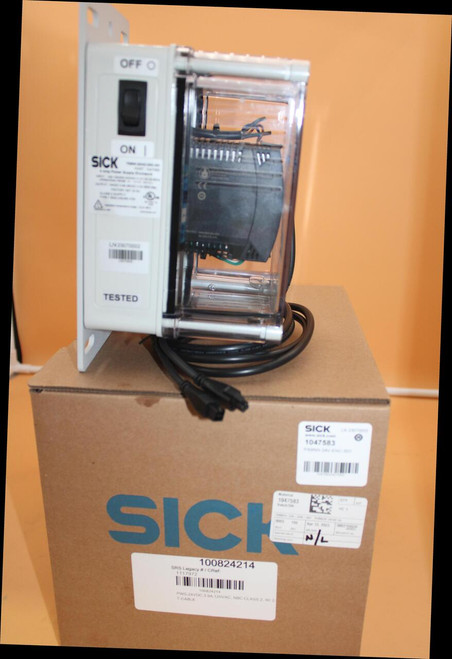 OFF O 
 ON 
 SICK 
 ---- 
 LN23070002 
 TESTED 
 SICK 
 1047583 
 SICH 
 1047581 
 N/L 
 100824214 
 Legacy # / CRef. 
 1117972 
 100824214 
 PWS,24VDC. 3.9A 120VAC 
 CARLE A120VAC, NBC CLASS 2. W/ 2