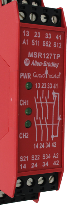 13 23 33 41 
 A1 S11 S52 $12 
 MSR127TP 
 AF 
 Allen-Bradley 
 PWR GuardImarte  
 13 23 33 41 
 CH1 
 CH2 
 14 24 34 42 
 S21 S22 S34 A2 
 14 24 34 42