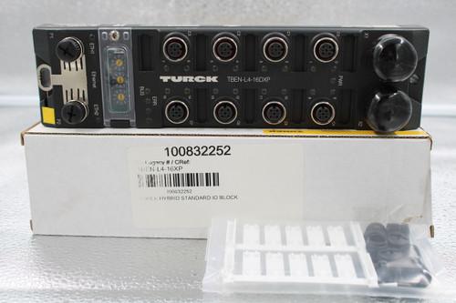 X1 
 X2 
 CO 
 PWR 
 8 
 O 
 C4 
 CO 
 C1 
 10 
 11 
 C2 
 12 
 A 
 TBEN-L4-16DXP 
 13 
 C3 
 14 
 C7 
 100832252 
 15 
 100832252 
 TURCK 
 ERR 
 BUS 
 TURCK HYBRID STANDARD IO BLOCK 
 [BEN-L4-16XP 
 RS Legacy # / CRef: 
 5 
 - GO- 
 8. 
 ETH1 
 Ethernet 
 ETH2 
 P2 
 P1.