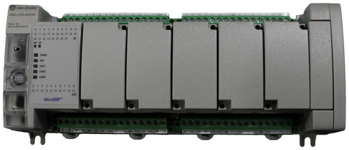 ADD Allen-Bradley 
 2080-LC50-48QWB 
 . 1-07 . 108 . 1.09 . 1-10 . 11 DOM2- 1-12 
 CF4:99:00:34:75 
 1 2 3 4 5 6 7 8 5 
 11 12 13 14 15 16 17 18 
 21 22 23 24 25 26 27 IN 
 20 21 22 23 
 MS NS 
 POWER 
 RUN 
 FAULT 
 FORCE 
 COMM 
 0 1 2 3 4 5 6 7 8 9 
 10 11 12 13 14 15 16 17 18 19 
 18 19 
 Micro850™ 
 R . E COMO - 0-00 |CM1 - 0-01 CM2 - 0-02 |CUS . 0-03 CM4 - 0-04 |CM5 . 0-05 CM6 - 0:06 
 COMIT . 0-07 . 0-08 - 0-09 - 0-10 - 0-11 |CMS - 0-12 - 0-13 - 0-14 - 0:15 |CM9 - 0-16 - 0:17 - 0-18 - 0-19