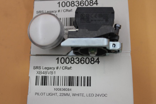 100836084 
 SRS Legacy # / CRef: 
 36084 
 2M 
 - 
 100836084 
 SRS Legacy # / CRef: 
 XB4BVB1 
 100836084 
 PILOT LIGHT, 22MM, WHITE, LED 24VDC