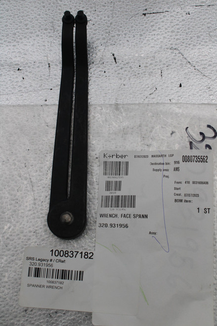 Kerber 
 07/07/2023 MASSARTH LGP 
 0080735562 
 Destination bin: 
 916 
 Supply area: 
 AMS 
 4020082595 
 Proj 
 From: 410 0031606A06 
 Start: 
 0010 
 Creat. 07/07/2023 
 BOM item: 
 320 931956 
 1 ST 
 WRENCH, FACE SPANN 
 320.931956 
 Assy: 
 100837182 
 SRS Legacy # / CRef: 
 320.931956 
 100837182 
 SPANNER WRENCH
