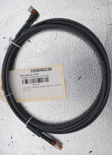 100846336 
 SRS Legacy # / CRef: 
 RSMV 4-RKMWV 4-225/3M 
 100846336 
 M8 CABLE, FEMALE (RIGHT ANGLE) - MALE E; 
 4 PIN, 3M 
 ABLE