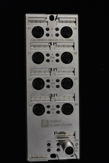 X1 
 A 
 X5 
 B 
 ICA-10DI6DO-G60A-IO, P.N. 314644 
 X2 
 X6 
 DIA 
 B 
 X7 
 B 
 X8 
 DIA 
 B 
 10DI6DO 
 10-LINK I/O HUB 
 DIA 
 X01