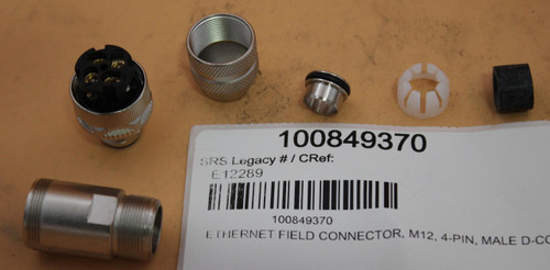 100849370 
 SRS Legacy # / CRef: 
 E12289 
 100849370 
 ETHERNET FIELD CONNECTOR, M12, 4-PIN, MALE D-CODE