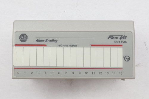AB 
 Flex 1/0 
 Allen-Bradley 
 1794-1A16 
 120 VAC INPUT 
 8 
 0 1 2 3 4 5 6 7 8 9 10 11 12 13 14 15