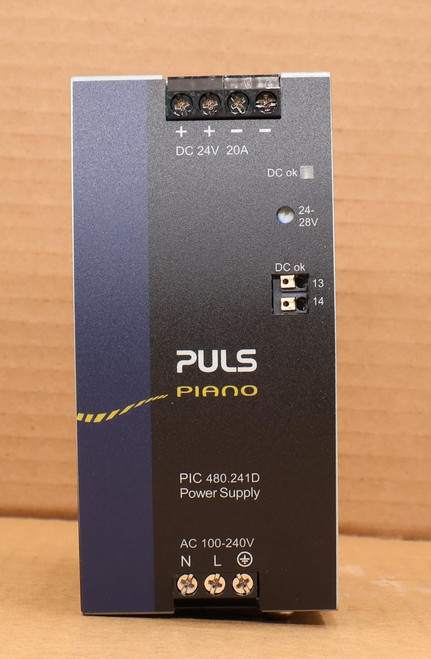 DC 24V 20A 
 DC ok 
 24 
 C OK 
 13 
 PULS 
 PIANO 
 PIC 480.241D 
 Power Supply 
 AC 100-240V 
 L