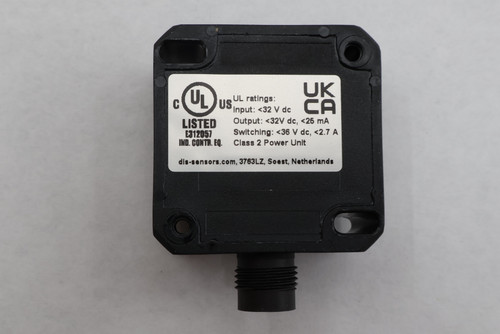 UL 
 UK 
 C 
 Jus 
 UL ratings: 
 CA 
 Input: < 32 V dc 
 LISTED 
 Output: < 32V dc, < 25 mA 
 E312057 
 Switching: < 36 V dc, < 2.7 A 
 IND. CONTR. EQ. 
 Class 2 Power Unit 
 dis-sensors.com, 3763LZ, Soest, Netherlands