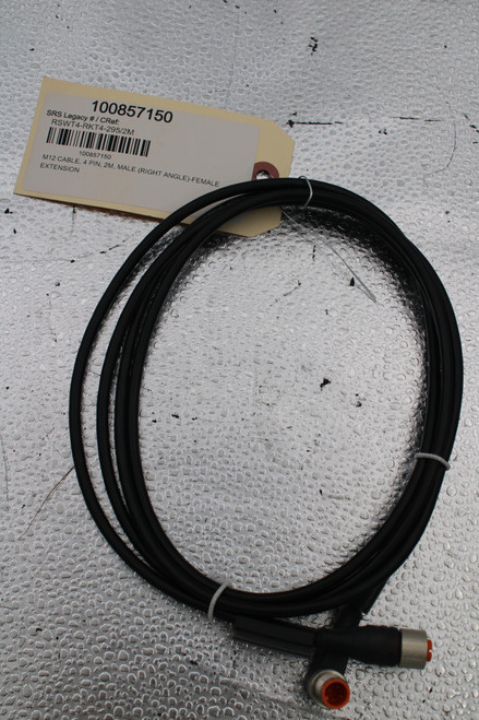 100857150 
 SRS Legacy # / CRef: 
 RSWT4-RKT4-295/2M 
 100857150 
 M12 CABLE, 4 PIN, 2M, MALE (RIGHT ANGLE)-FEMALE 
 EXTENSION