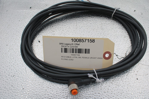 100857158 
 SRS Legacy # / CRef: 
 RKWT4-225/5M 
 100857158 
 M12 CABLE, 4 PIN, 5M, FEMALE (RIGHT ANGLE 
 FLYING LEAD