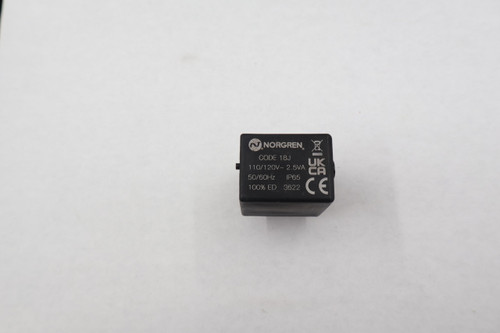 NORGREN® 
 CODE 18J 
 110/120V~2.5VA 
 ČA 
 50/60Hz 
 IP65 
 CE 
 100% ED 3622