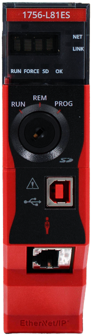 1756-L81ES 
 NET 
 LINK 
 ..... 
 RUN FORCE SD OK 
 REM 
 RUN 
 PROG 
 EtherNet/IP