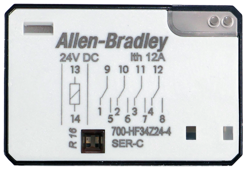Allen-Bradley 
 24V DC 
 Ith 12A 
 13 
 9 10 11 12 
 14 
 2 3 4 
 5 678 
 700-HF34Z24-4 
 SER-C