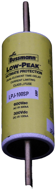 COOPER 
 Bussmann® 
 LOW-PEAK 
 ULTIMATE PROTECTION 
 DUAL-ELEMENT TIME-DELAY 
 CURRENT LIMITING 
 CLASS J FUSE 
 LPJ-100SP 
 AMP 
 600Vac 
 AC IR 300KA 
 300Vdc 
 DC IR 100kA