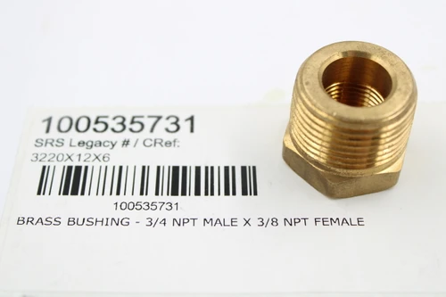 100535731 
 SRS Legacy # / CRef: 
 3220X12×6 
 100535731 
 BRASS BUSHING - 3/4 NPT MALE X 3/8 NPT FEMALE