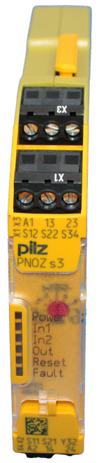 X3 
 LX 
 22A1 13 23 
 S12 S22 S34 
 LI 
 pilz 
 PNOZ s3 
 POWe 
 In1 
 n2 
 Out 
 Reset 
 Fault 
 S11 S21 Y32 
 ZX VA 
 24