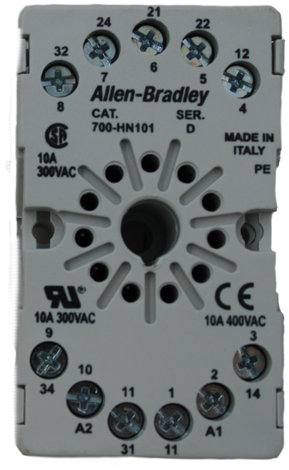21 
 24 
 22 
 100634648 
 32 
 12 
 6 
 7 
 5 
 SRS Legacy # / CRef: 
 Allen-Bradley 
 8 
 700-HN101 
 CAT. 
 SER. 
 GE 
 700-HN101 
 D 
 MADE IN 
 ITALY 
 10A 
 300VAC 
 PE 
 100634648 
 TIMER - RELAY 11 PIN MOUNTING BASE 
 CE 
 10A 300VAC 
 10A 400VAC 
 9 
 3 
 10 
 2 
 34 
 11 
 1 
 14 
 A2 
 A1 
 31 
 11