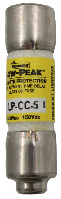 100672616 
 SRS Legacy # / CRef: 
 LPCC5 
 Bussmann 
 LOW-PEAK" 
 TIMATE PROTECTION 
 AL-ELEMENT TIME-DELAY 
 CLASS CC FUSE 
 LP-CC-5 $ 
 600Vac 150Vdc 
 100672616 
 CURRENT LIMITING 
 FUSE - CLASS CC, 600VAC, 5A