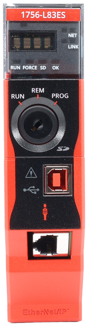 1756-L83ES 
 NET 
 LINK 
 RUN FORCE SD 
 OK 
 RUN 
 REM 
 PROG 
 S2 
 EtherNet/IP'