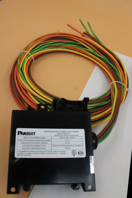 PANDUIT 
 COMPROBADOR DE AUSENCIA DE TENSION 
 VS-AVT.CO8-L10 
 Tanaidr Nominal Rated Volfags 
 Miseme 100 V AD/DC 
 Simbolo de Allmentación/Power Supply Symbo 
 Careanta Nominal/Balad Currant 
 - -----. 
 NOM 
 -------------------