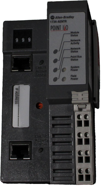 AB Allen-Bradley 
 734-AENTR 
 POINT 10 
 9 9 9 
 Status 
 Network 
 Status 
 Status 
 Point Bu 
 Status 
 Power 
 Power 
 IP ADDRESS