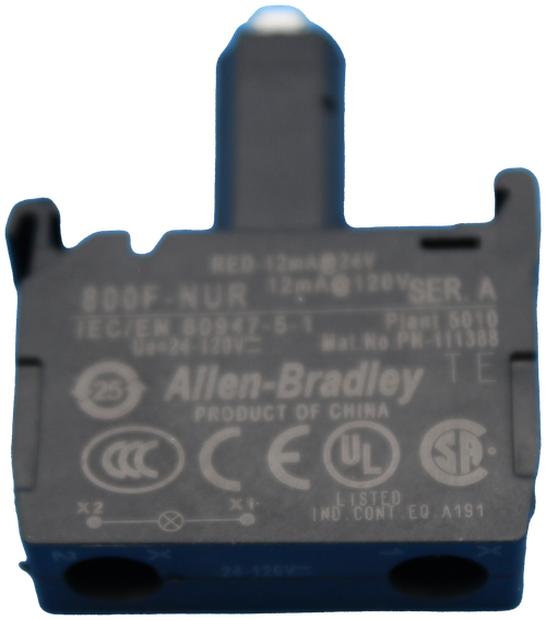 RED 12mA@24Y 
 800F-NUR 12mA@126YSER A 
 IECIEN 60947-5-1 
 Wat Ho PR-1113 
 25 
 Allen-Bradley 
 E 
 PRODUCT OF CHINA 
 «CEL 
 ×2 
 LISTED 
 IND. CONT .EQ. A191