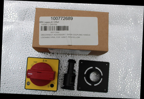 100772689 
 SRS Legacy # / CRef: 
 140M-C-DRY66 
 100772689 
 DISCONNECT ACCESSORY - DOOR COUPLING HANDLE 
 LOCKABLE IP66, FOR 140M-F, RED/YELLOW 
 TRIP 
 I ON 
 10 
 AB