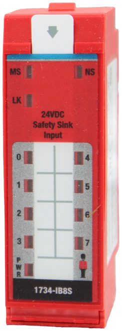 MS 
 NS 
 LK 
 24VDC 
 Safety Sink 
 Input 
 0 
 5 
 2 
 3 
 7 
 P 
 B 
 1734-IB8S