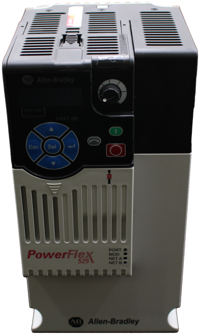 - 
 - 
 AB 
 Allen-Bradley 
 ENET LINK 
 EtherNet/IP 
 FAULT 
 Esc 
 Sel 
 PowerFlex 
 PORT 
 525 
 MOD 
 NET A 
 NET B 
 AB 
 Allen-Bradley