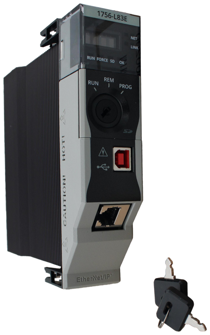 1756-L83E 
 NET 
 LINK 
 RUN FORCE SD 
 OK 
 RUN 
 REM 
 PROG 
 1 
 - 
 HOT! 
 CAUTION! 
 355 
 EtherNet/IP