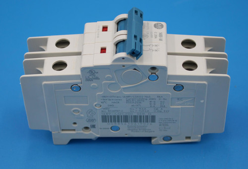 -480Y/277V C.B. 
 50/60Hz . 
 A-B 
 015 6B 18 89 BB 
 C 20A 
 UL489 
 1489-M 
 CEL/US 
 CU-only 
 * * 
 THX 
 CU-only 
 LISTED 
 CB. 2 Pole 
 sa xe No.0109055 
 E197878 
 -480Y/277V acc. UL489 / CSA22.2 No.5 
 10kA 
 = 96V 2p in series 
 Current Limiting AWG 
 in - lbs 
 IEC 
 40℃ 
 HACR 
 80 kA  s,60 Hz 
 9.5kA peak 
 18-16 
 13.3 
 SWD 
 60 / 75℃ 
 14-10 
 17.7 
 2.8Nm 
 8-4 
 39.8 
 -400V 
 Icu = 15kA 
 acc. IEC60947-2 
 Ics = 11.25kA 
 Cat. A 
 U imp. 4 kV 
 1489-M2C200 SER. D 
 $25 
 I wire AWG 18-4 
 2-4 wies AWG 18-10 
 max. 2 wires per siol 
 ERC 
 00885630619026 
 Rockwell Automation 
 1701 South Ind Street 
 Product of Bulgaria