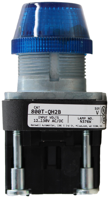 CAT 
 SER 
 800T-OH2B 
 V 
 INPUT VOLTS 
 12 ... 130V AC/DC 
 LAMP NO. 
 N.376W 
 Rockwell Automation, 1201 5 2nd St, Milwaukee, WI 53204, USA