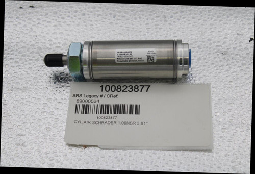 1PSR00004378 
 PTSID: 
 1.06NSR301.00 
 SFEIVKGA 
 740627-0004-2422 
 Pmax = 250 psi (17 bar) 
 Pneumatic Division, U.S.A. 
 100823877 
 SRS Legacy # / CRef: 
 89000024 
 100823877 
 CYL,AIR SCHRADER 1.06NSR 3 ×1"