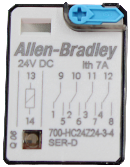 Allen-Bradley 
 24V DC 
 Ith 7A 
 13 
 9 10 11 12 
 14 
 1 2 
 3 4 
 5 678 
 700-HC24Z24-3-4 
 90 0 
 SER-D