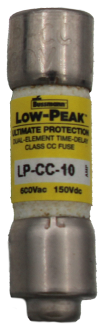 ssman 
 LOW-PEAK 
 ULTIMATE PROTECTION 
 DUAL-ELEMENT TIME-DELA 
 CLASS CC FUSE 
 LP-CC-10 
 600Vac 150Vdc