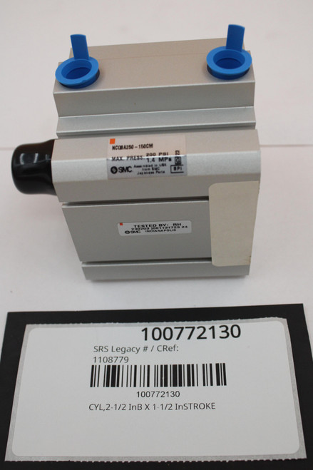 NCQBA250- 150CM 
 MAX. PRESS 200 PBI 
 1.4 MP. 
 BPI 
 RH 
 1596 1001131723 24 
 230203 100 S 
 OSMC INDIANA POL 
 100772130 
 SRS Legacy # / CRef: 
 1108779 
 100772130 
 CYL,2-1/2 InB X 1-1/2 InSTROKE